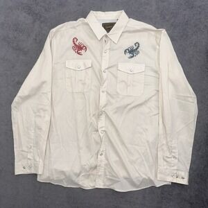 Howler Bros Gaucho Snapshirt Mens XL White Western Scorpion Pearl Snap Shirt